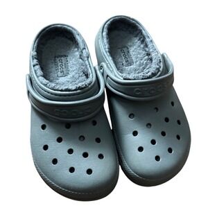 Crocs Kids Classic Fuzz Lined Clog Slate Grey Dual Comfort Size 3